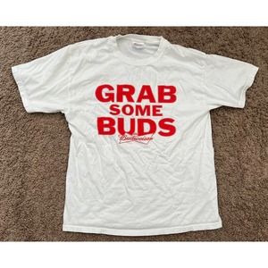 Vintage Hanes Anheuser Busch Grab Some Buds Budweiser Beer Logo T Shirt Men's L